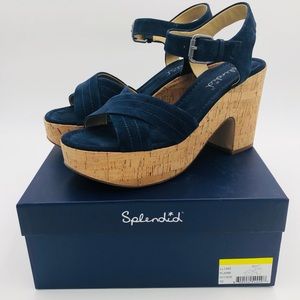 Splendid Flaire Navy Suede Wedge Sandal